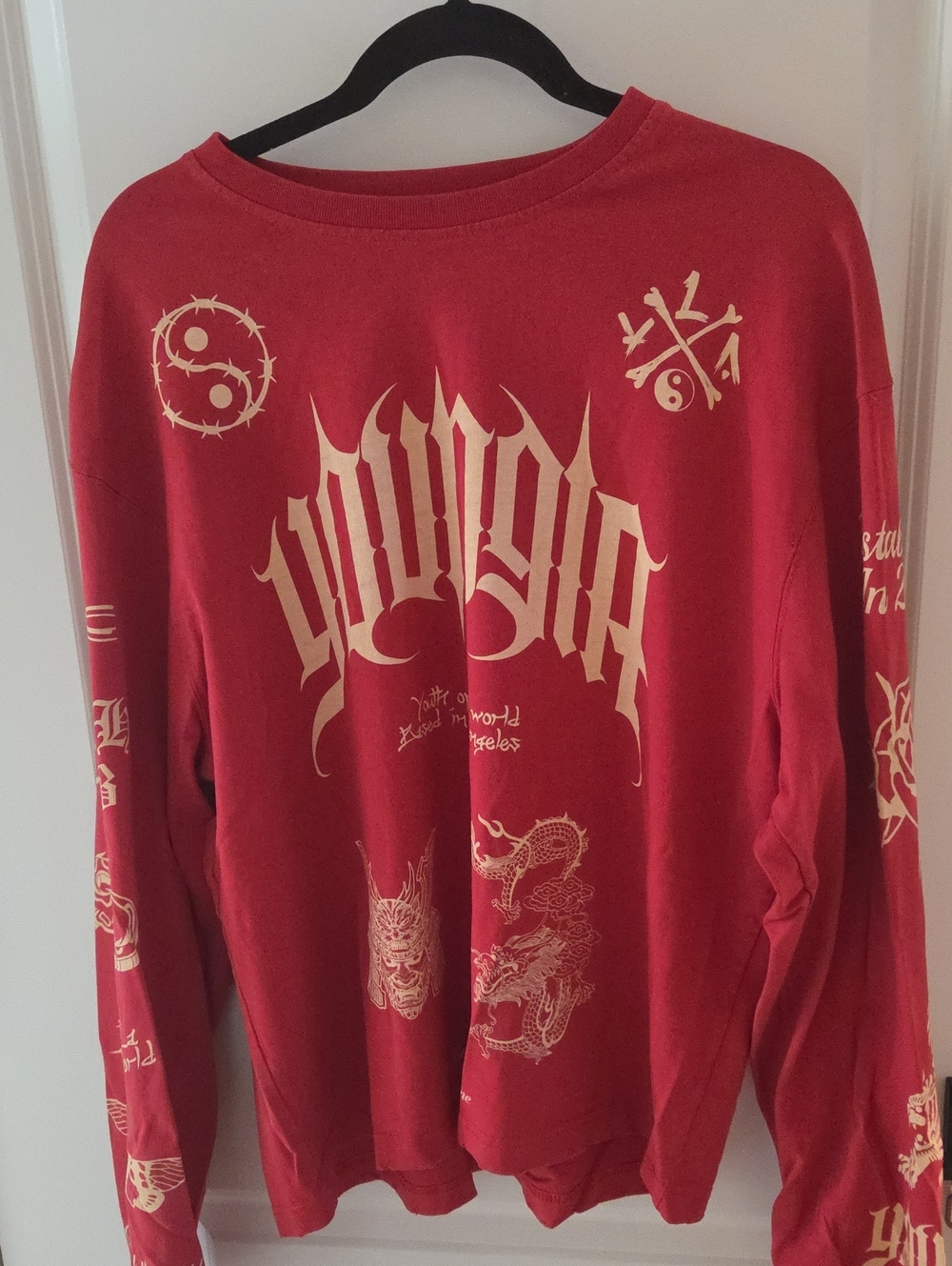 OPEN TO OFFERS!YoungLA Red Crewneck Sweater with Cream Graphic Prints